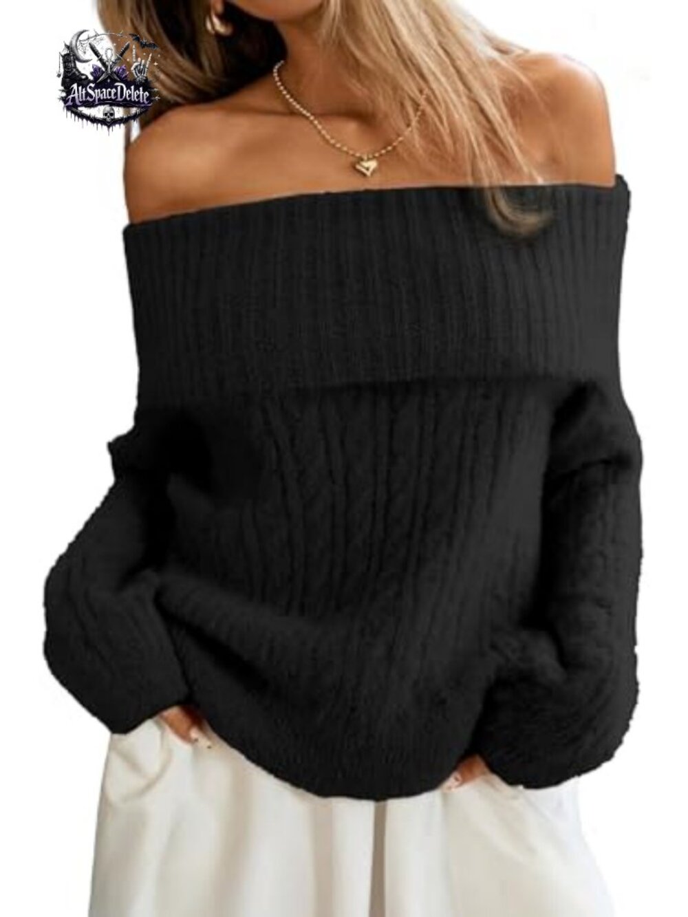 Women's Off Shoulder Cable Knit Oversized Sweater Soft Pullover